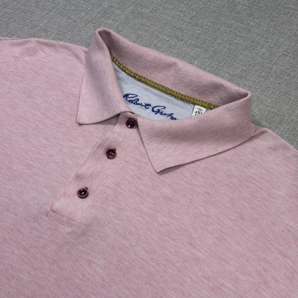 Robert Graham Short Polo Shirt Men 4XL Pink Cotton Modal Classic Fit Embroidered